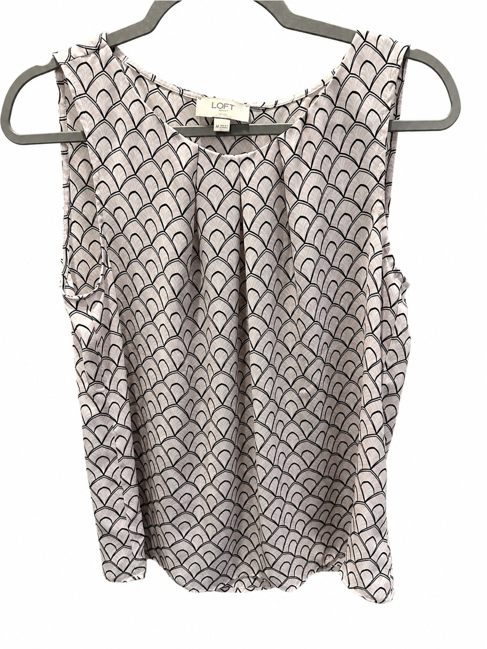 LOFT Light Pink Scallop-Print Sleeveless Shell